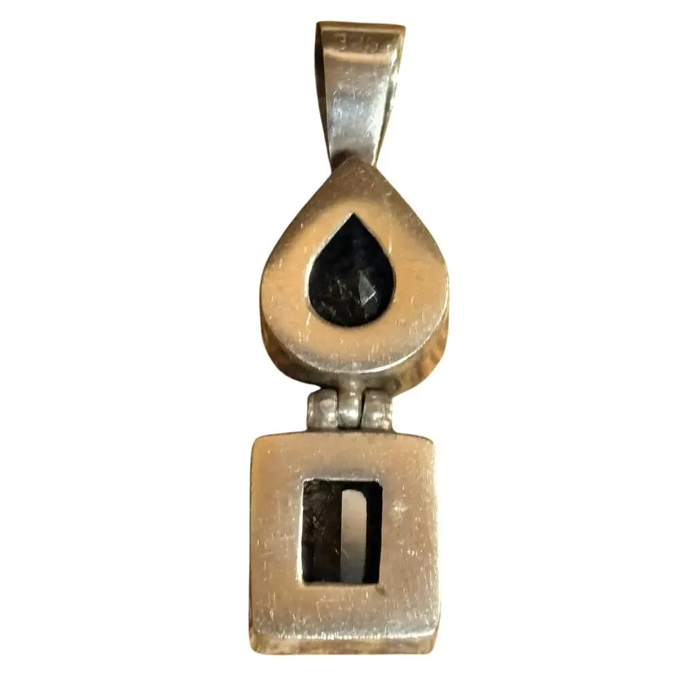 Sterling Silver & Tourmalinated Quartz Pendant Vintage 2.10 Inches Long